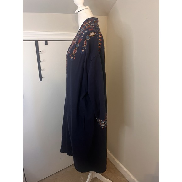 Johnny Was Cleo Blue Navy Embroidered Heavy Coat Sister Jacket Open Large - Picture 4 of 13